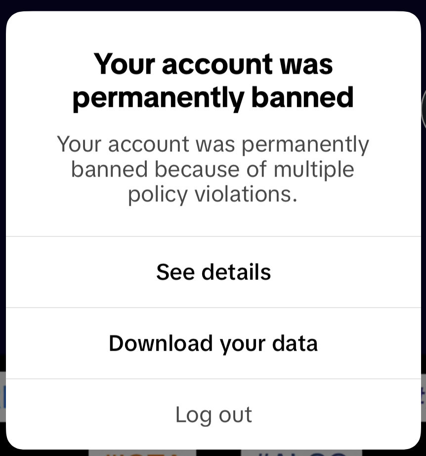 TikTok banned my account
